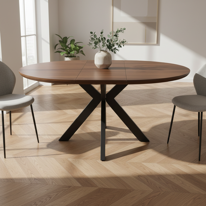 Kaelon Extendable Round Dining Table in Smoked Oak