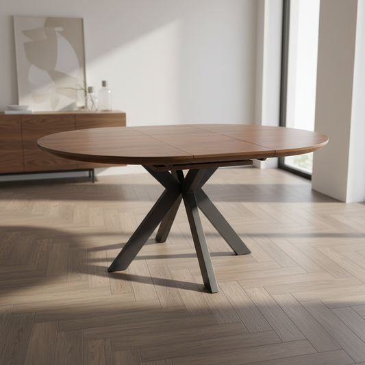 Kaelon Extendable Round Dining Table in Smoked Oak