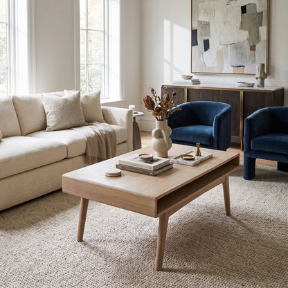 Echo Coffee Table with Open Shelf in White Oak