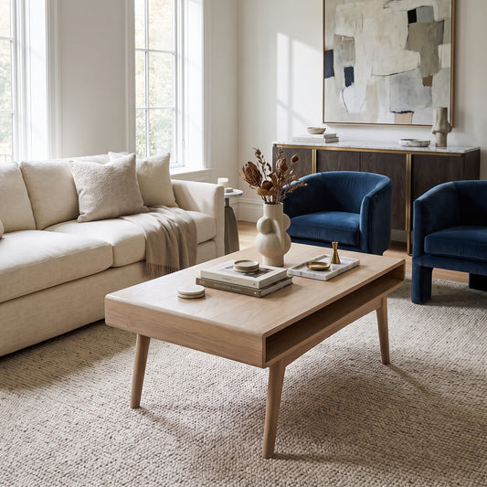 Echo Coffee Table with Open Shelf in White Oak