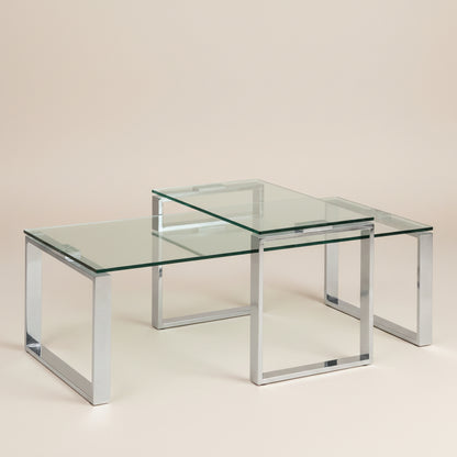 Glass coffee table with metal frame 