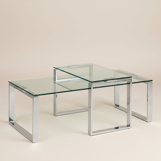 Glass coffee table with metal frame 
