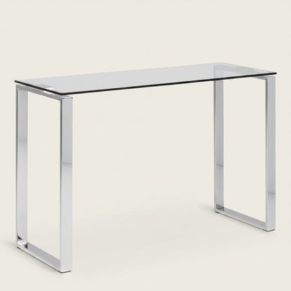 Glass console table with chrome metal frame