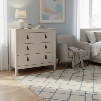 Harrow 3 Drawers Chest in Cashmere with Leather Tab Handles