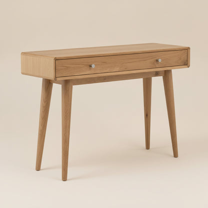 Oak veneer console table with a single drawer 