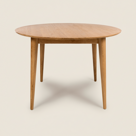 Oak round dining table - 110 cm, veneer top, solid wood legs