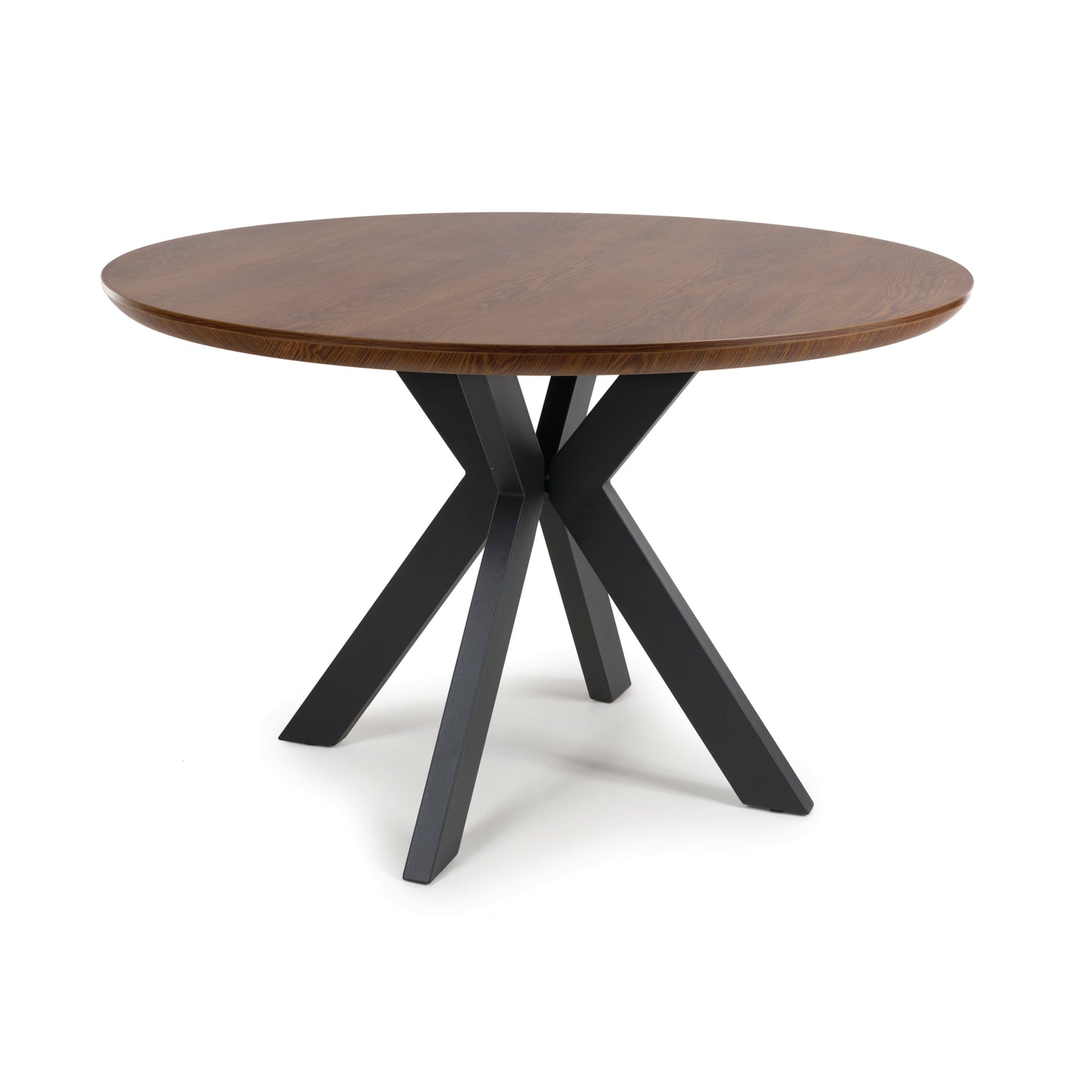 Round wooden table with black metal legs 