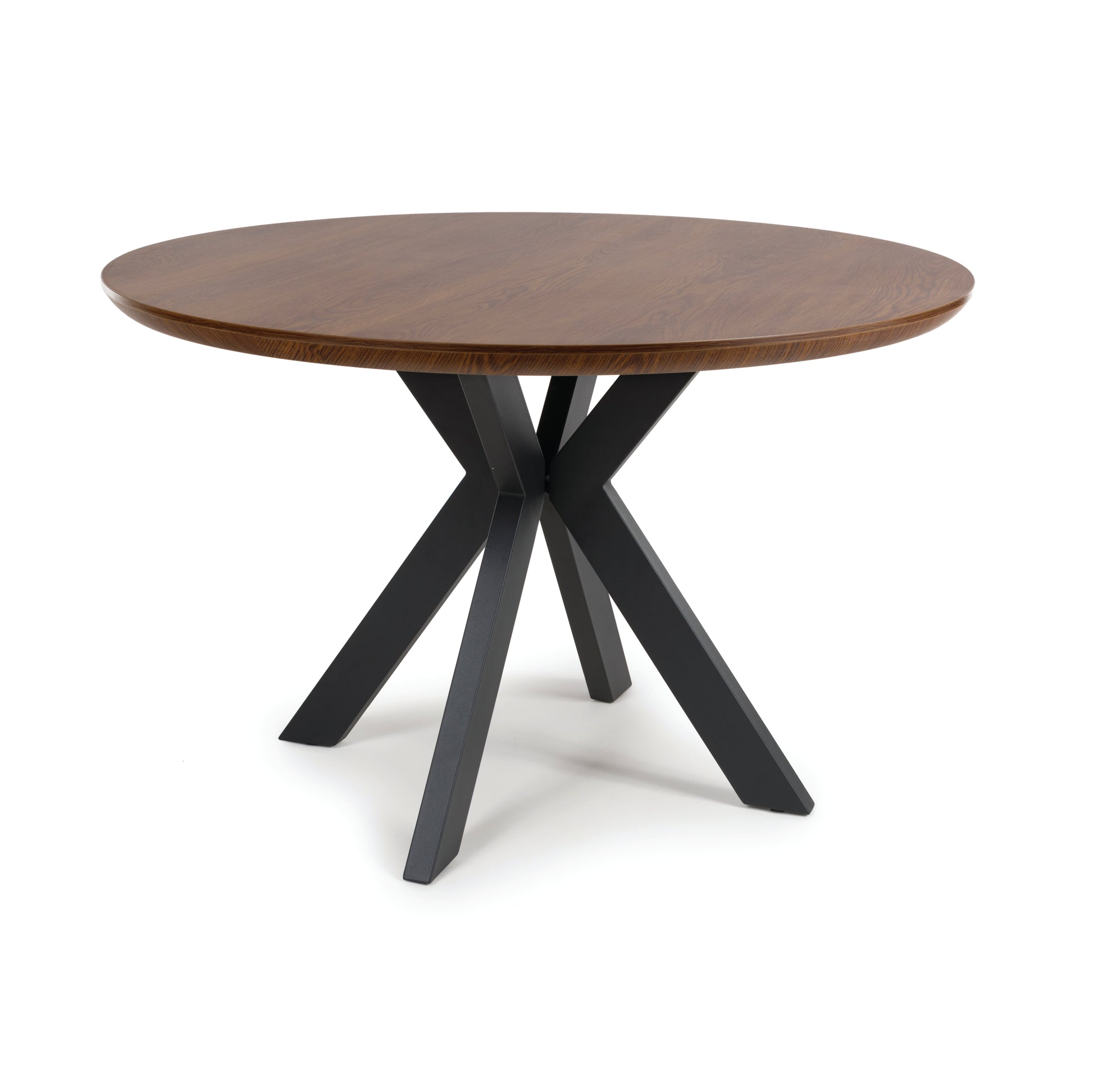 Round wooden table with black metal legs 