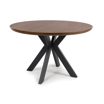 Round wooden table with black metal legs 