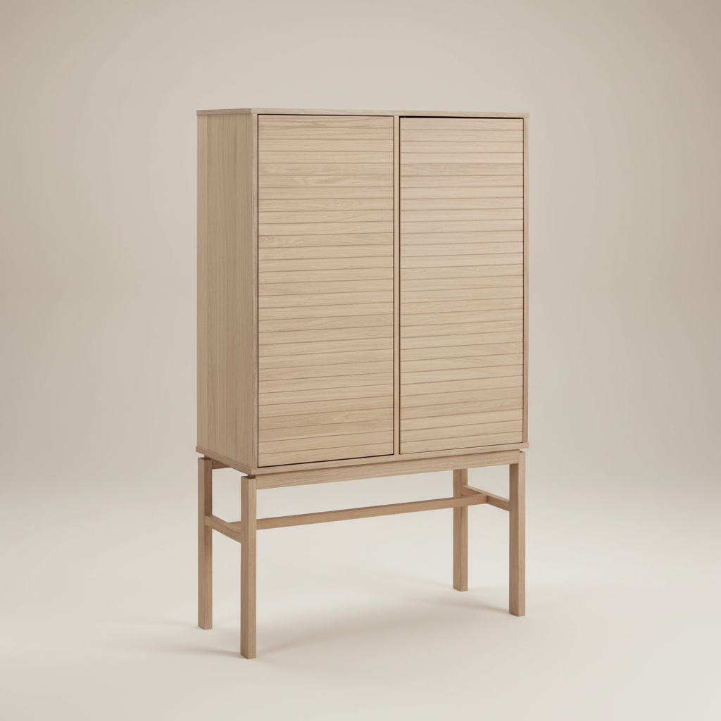 Beige cabinet with slatted doors 