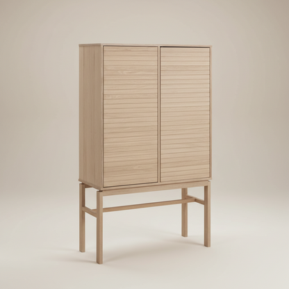 Beige cabinet with slatted doors 