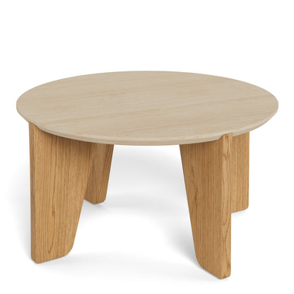 Litho coffee tables in travertine effect and wild oak with round shape and modern design for living rooms