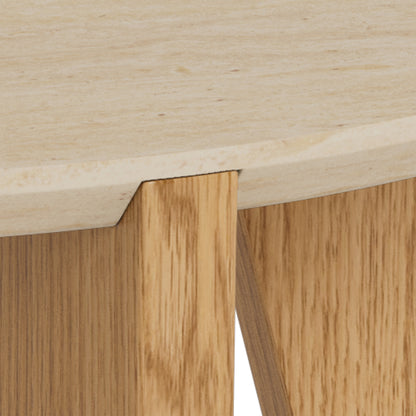 Litho coffee tables in travertine effect and wild oak with round shape and modern design for living rooms