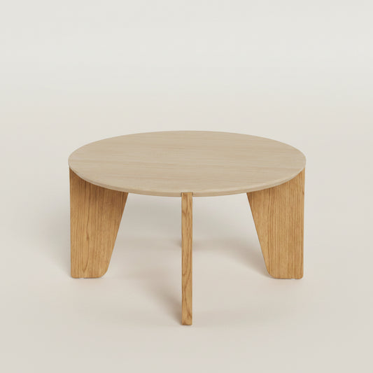 Litho coffee tables in travertine effect and wild oak with round shape and modern design for living rooms