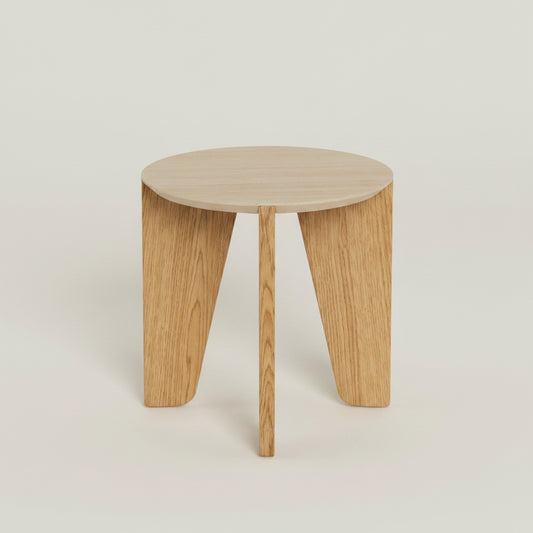 Litho side tables in travertine and wild oak with round shape and compact design for living rooms and bedrooms