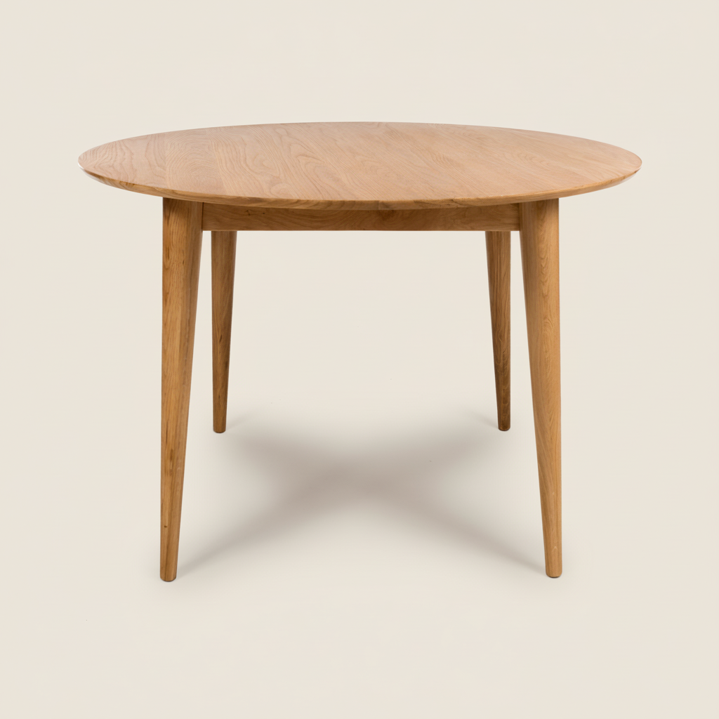 Oak round dining table - 110 cm, veneer top, solid wood legs