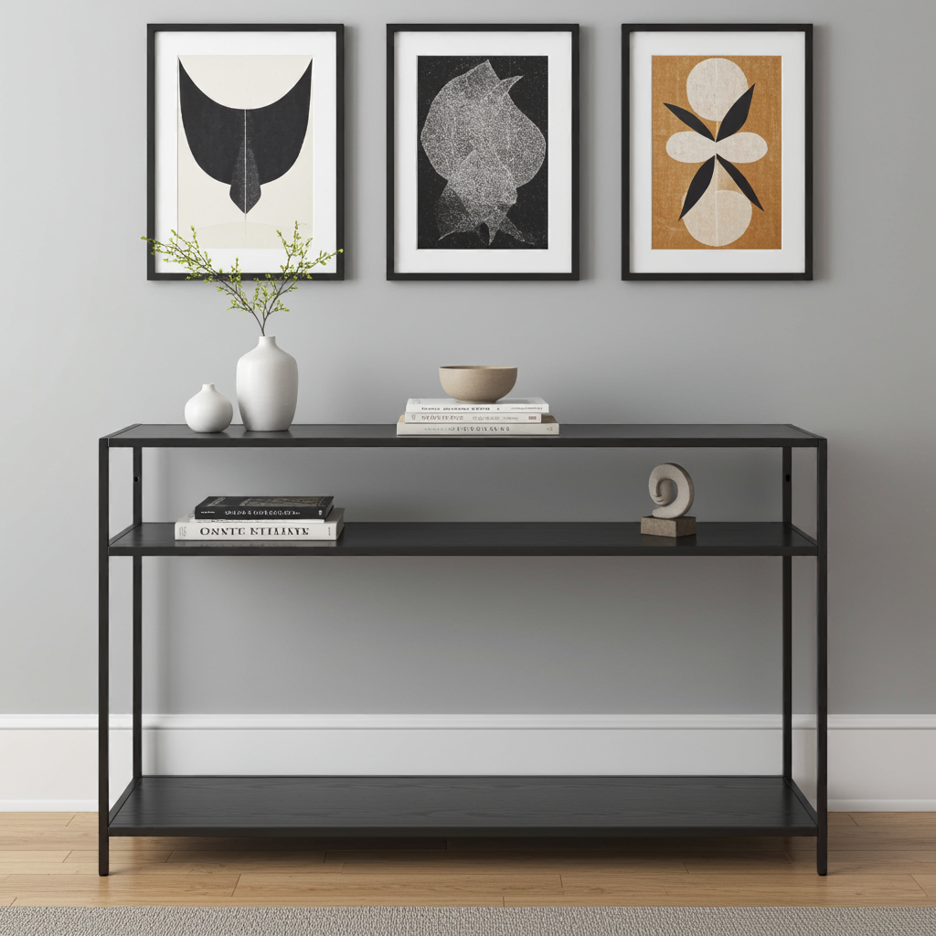 Seaford Console Table with 2 Shelves in Black
