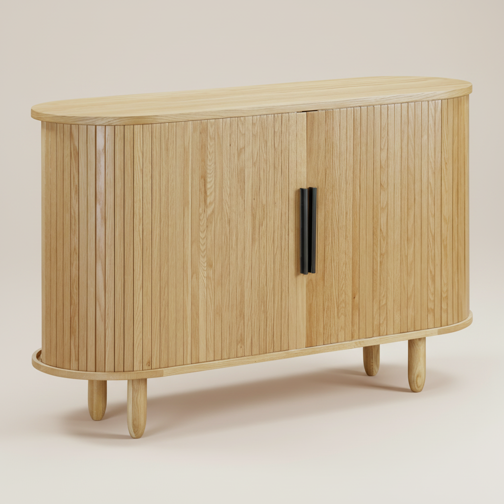 Wooden sideboard with a slated sliding door 