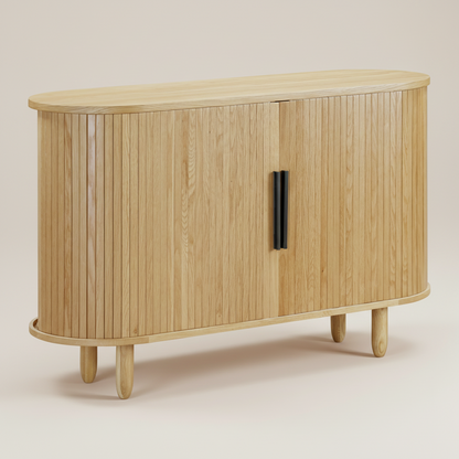 Wooden sideboard with a slated sliding door 