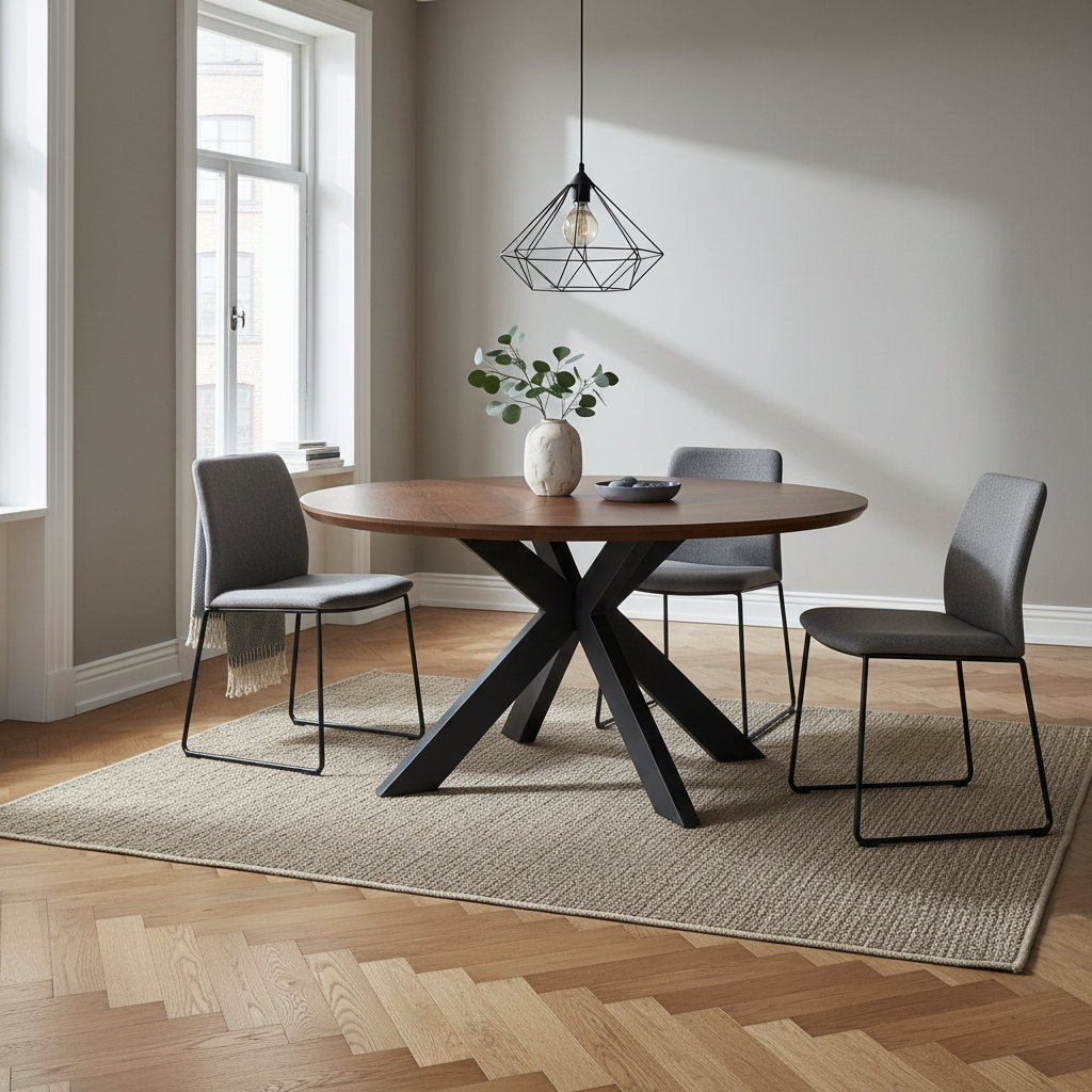 Round dining table in smoked oak 150 cm with cross leg base