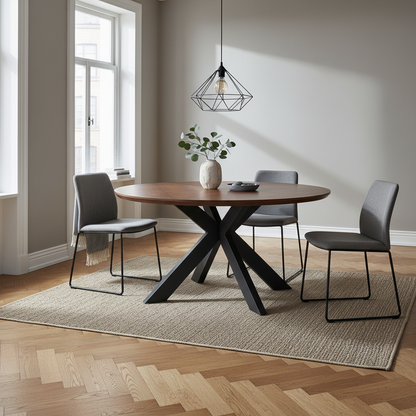 Round dining table in smoked oak 150 cm with cross leg base